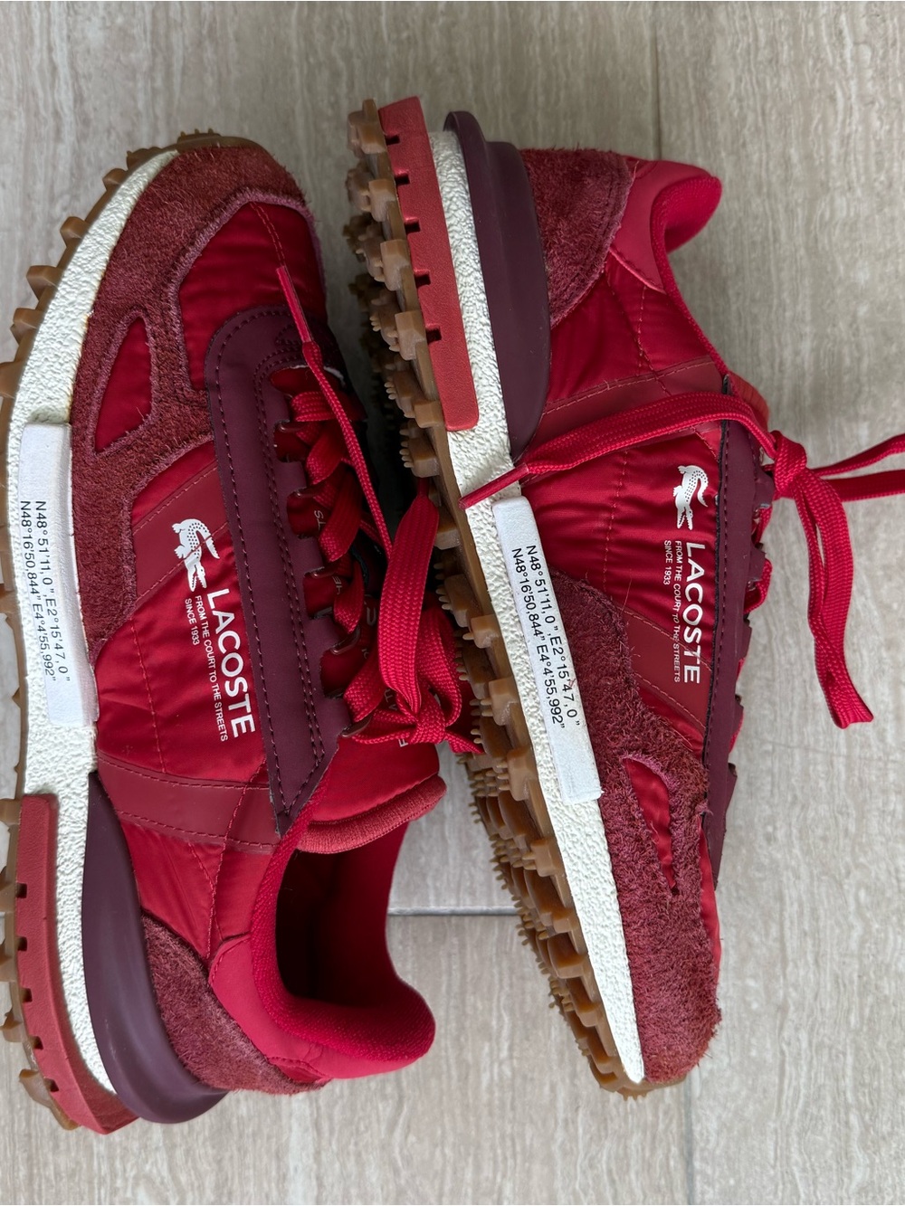 Lacoste Elite Active Sneakers in Red/Burgundy, 8.5, US. SOLD OUT on Free People!